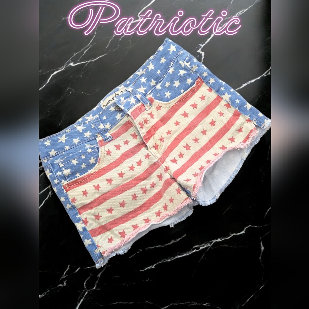 *0440 Imperial Star patriotic denim shorts girls 10-12
